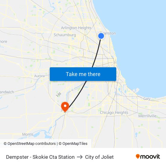 Dempster - Skokie Cta Station to City of Joliet map