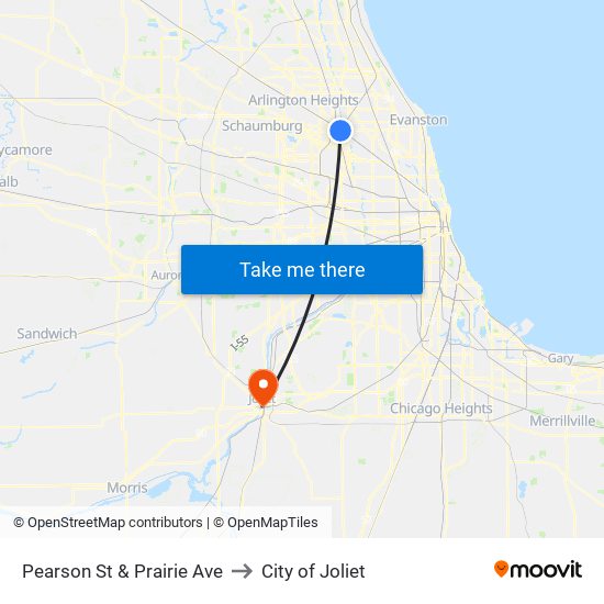 Pearson St & Prairie Ave to City of Joliet map