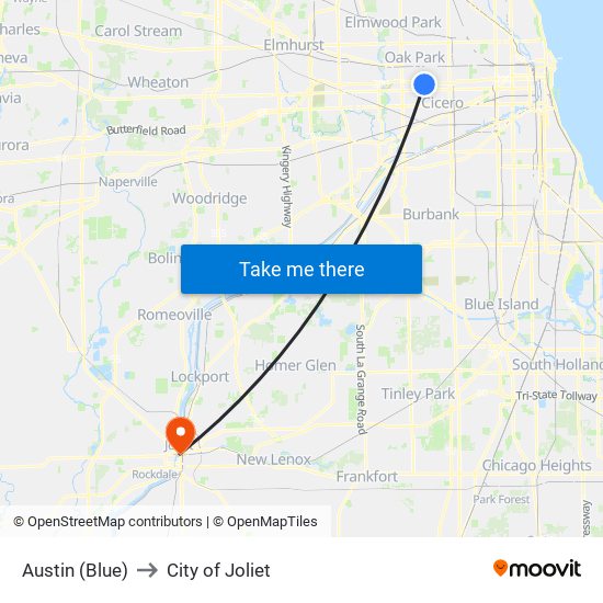 Austin (Blue) to City of Joliet map