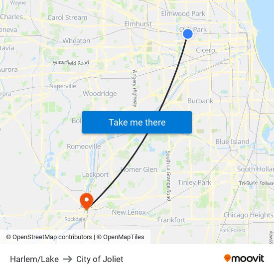 Harlem/Lake to City of Joliet map
