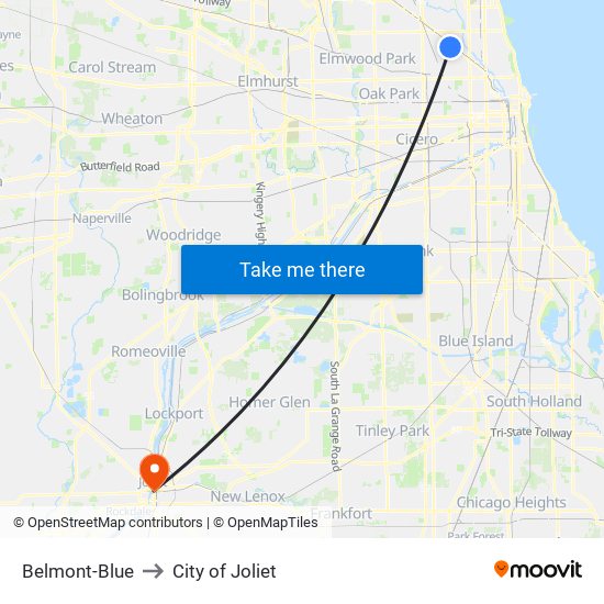 Belmont-Blue to City of Joliet map