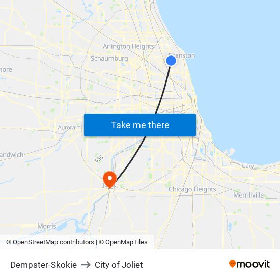Dempster-Skokie to City of Joliet map