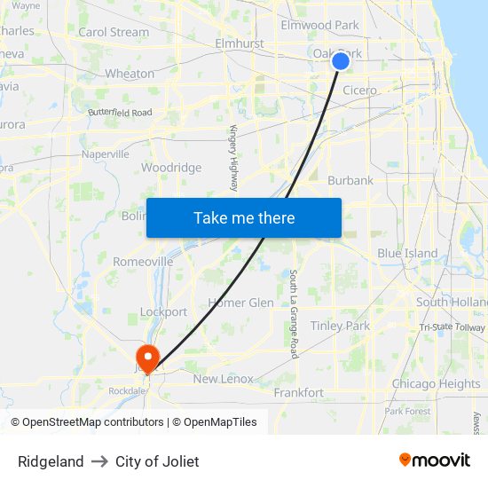 Ridgeland to City of Joliet map