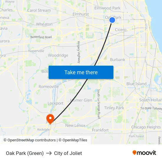 Oak Park (Green) to City of Joliet map