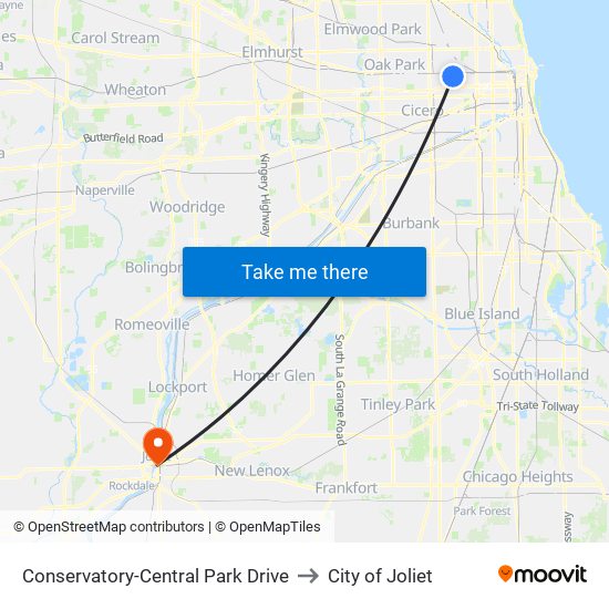 Conservatory-Central Park Drive to City of Joliet map