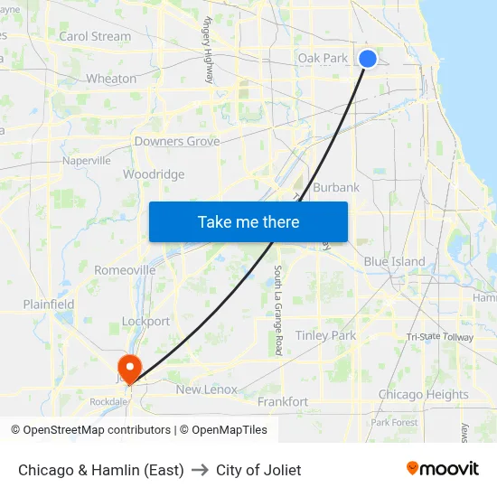 Chicago & Hamlin (East) to City of Joliet map
