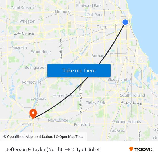 Jefferson & Taylor (North) to City of Joliet map