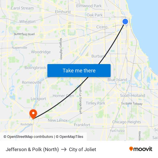 Jefferson & Polk (North) to City of Joliet map
