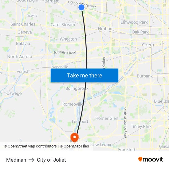 Medinah to City of Joliet map