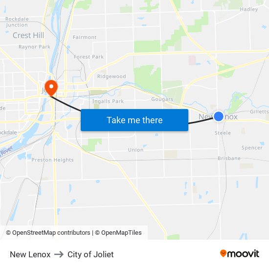 New Lenox to City of Joliet map