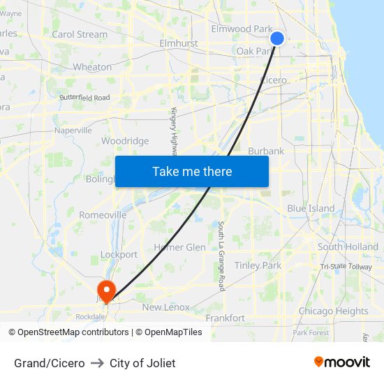 Grand/Cicero to City of Joliet map