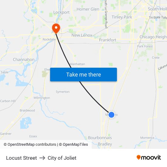 Locust Street to City of Joliet map
