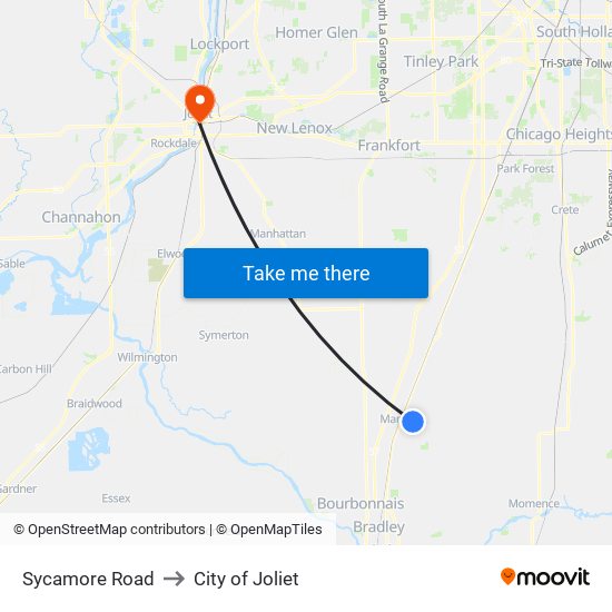 Sycamore Road to City of Joliet map