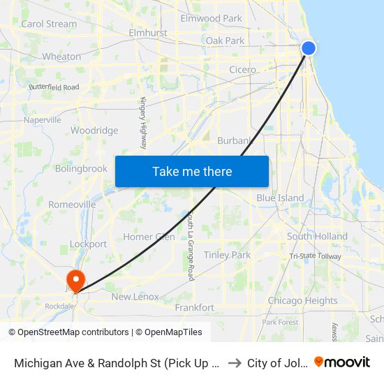 Michigan Ave & Randolph St (Pick Up Only) to City of Joliet map