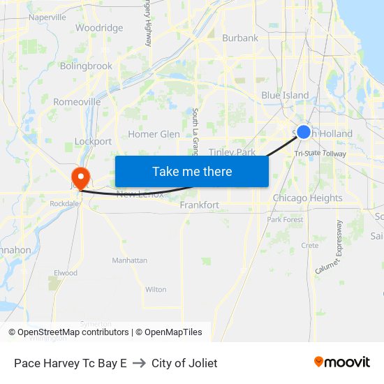 Pace Harvey Tc Bay E to City of Joliet map