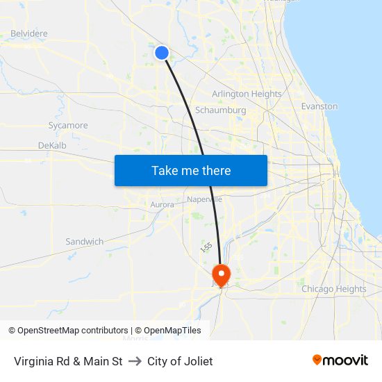 Virginia Rd & Main St to City of Joliet map