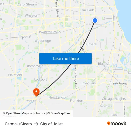 Cermak/Cicero to City of Joliet map