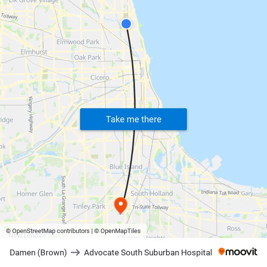 Damen (Brown) to Advocate South Suburban Hospital map