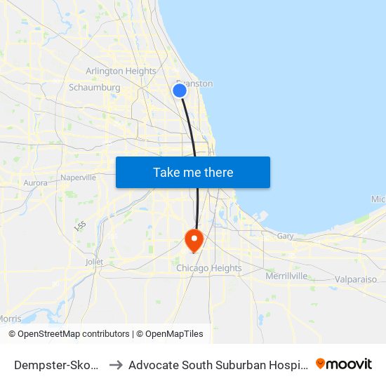 Dempster-Skokie to Advocate South Suburban Hospital map