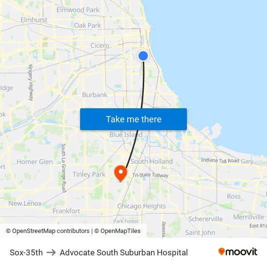 Sox-35th to Advocate South Suburban Hospital map