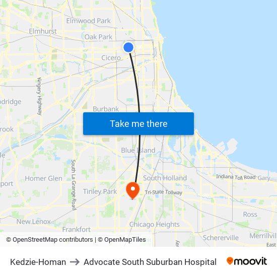 Kedzie-Homan to Advocate South Suburban Hospital map