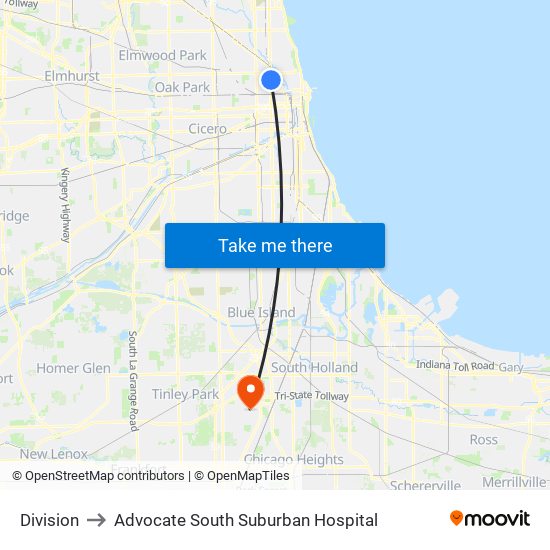 Division to Advocate South Suburban Hospital map