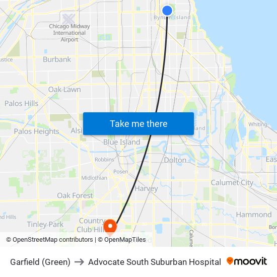 Garfield (Green) to Advocate South Suburban Hospital map