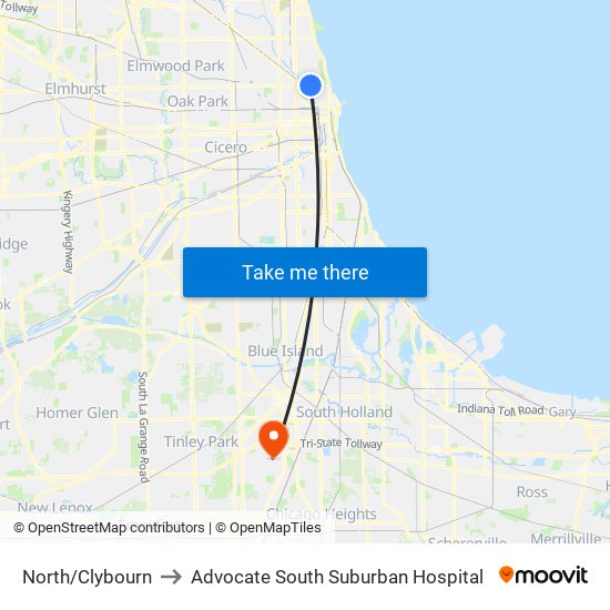 North/Clybourn to Advocate South Suburban Hospital map