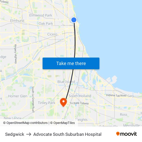 Sedgwick to Advocate South Suburban Hospital map