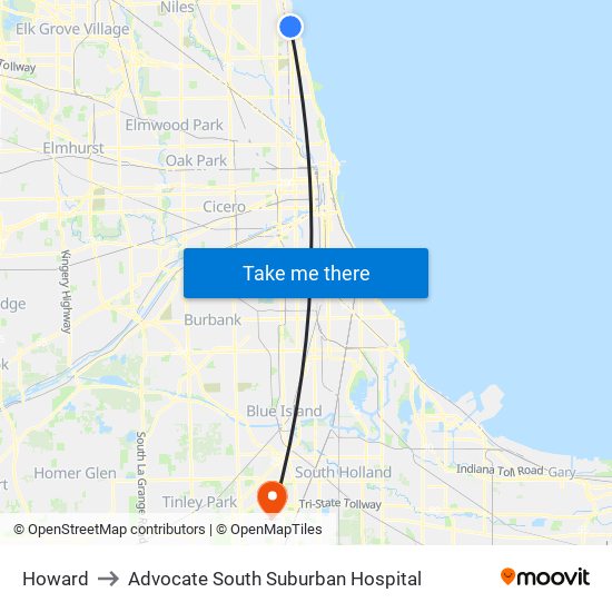 Howard to Advocate South Suburban Hospital map