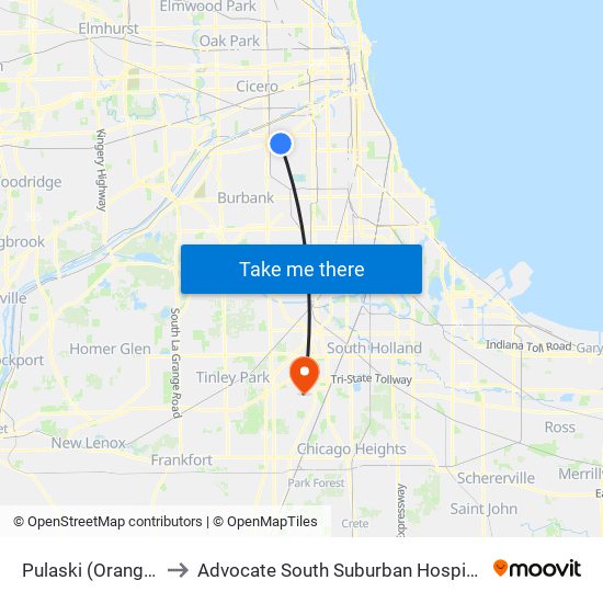 Pulaski (Orange) to Advocate South Suburban Hospital map