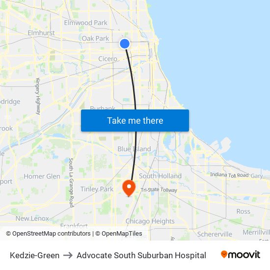 Kedzie-Green to Advocate South Suburban Hospital map