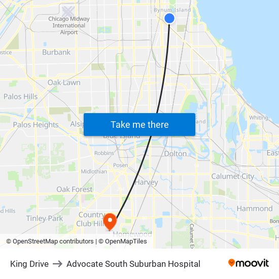 King Drive to Advocate South Suburban Hospital map