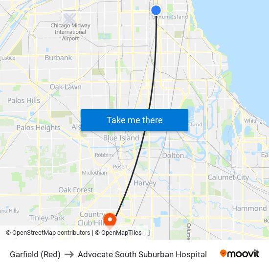 Garfield (Red) to Advocate South Suburban Hospital map