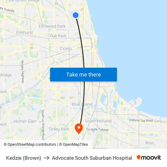 Kedzie (Brown) to Advocate South Suburban Hospital map
