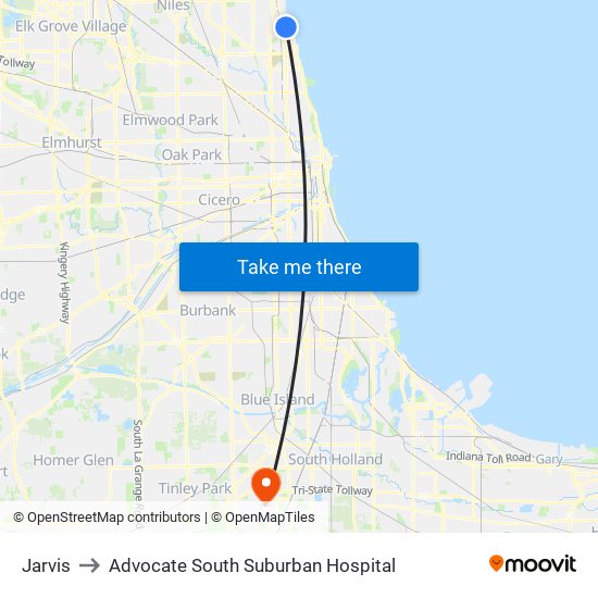 Jarvis to Advocate South Suburban Hospital map