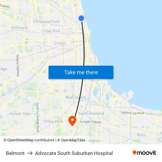 Belmont to Advocate South Suburban Hospital map