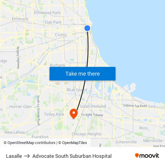 Lasalle to Advocate South Suburban Hospital map