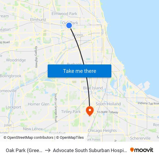 Oak Park (Green) to Advocate South Suburban Hospital map