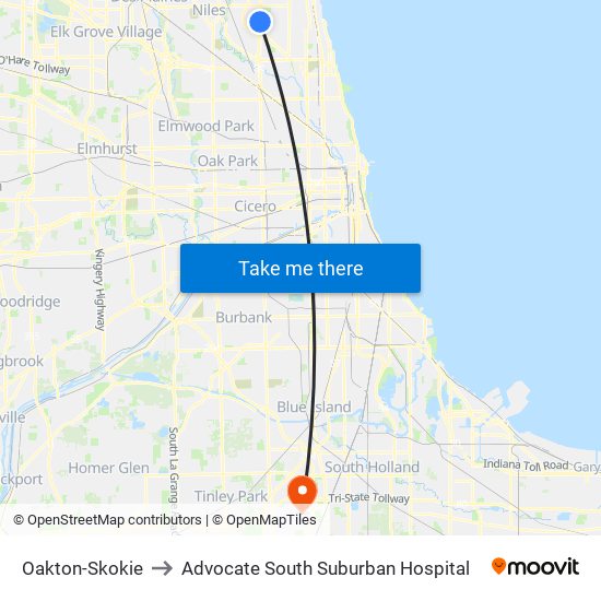 Oakton-Skokie to Advocate South Suburban Hospital map