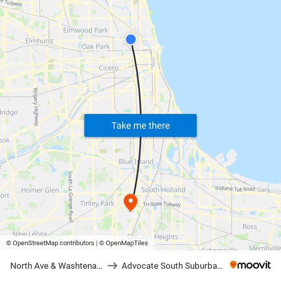 North Ave & Washtenaw (West) to Advocate South Suburban Hospital map