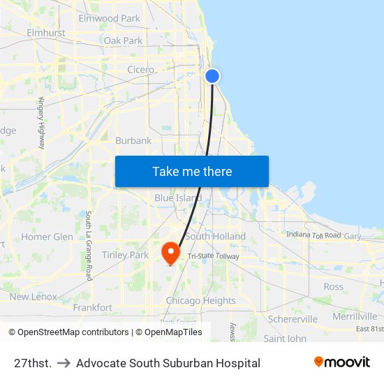 27thst. to Advocate South Suburban Hospital map