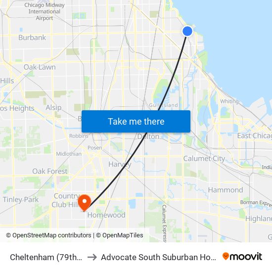 Cheltenham (79th St.) to Advocate South Suburban Hospital map