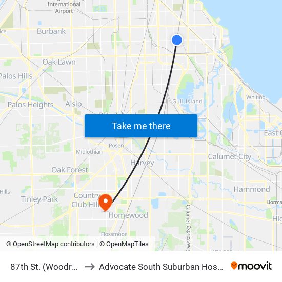 87th St. (Woodruff) to Advocate South Suburban Hospital map