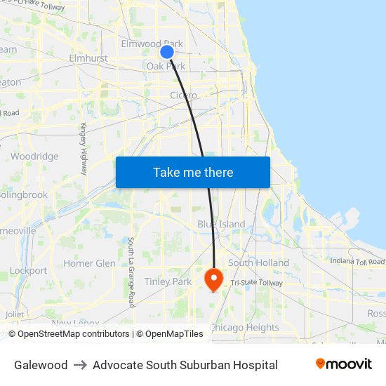 Galewood to Advocate South Suburban Hospital map