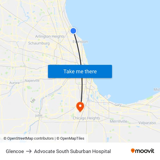 Glencoe to Advocate South Suburban Hospital map