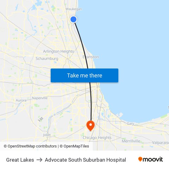 Great Lakes to Advocate South Suburban Hospital map