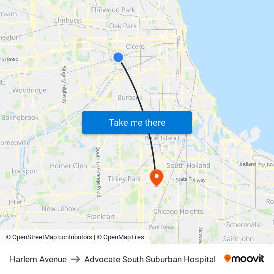 Harlem Avenue to Advocate South Suburban Hospital map