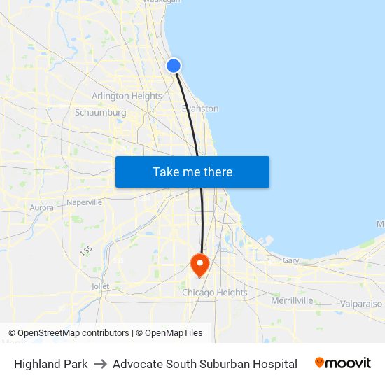 Highland Park to Advocate South Suburban Hospital map
