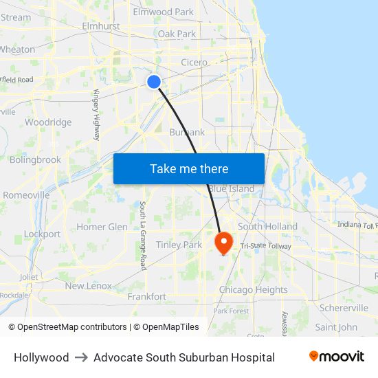 Hollywood to Advocate South Suburban Hospital map